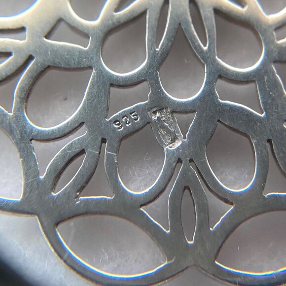 Sterling Silver 925 Oval Pierced Filigree Scrollwork Pendant Necklace 17.5" - Picture 12 of 16